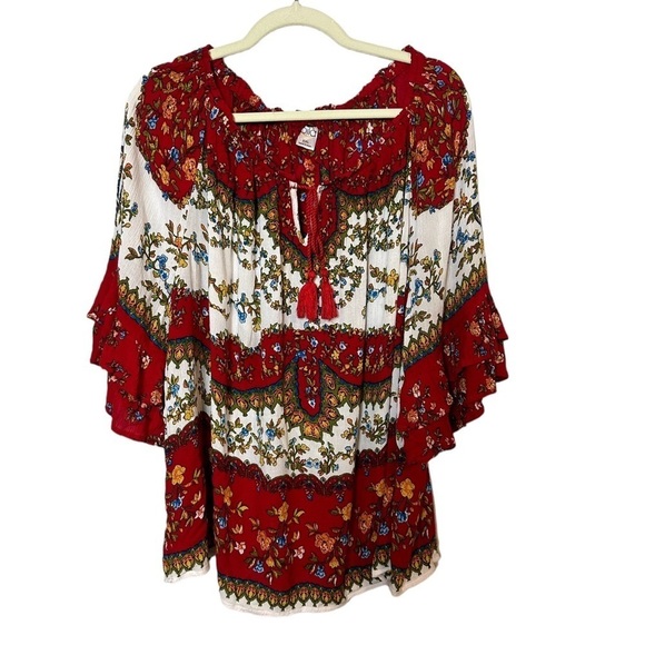 Bila Bohemian Peasant Blouse Bell Sleeves Tiered Floral Print Size XXL Western - Picture 3 of 11